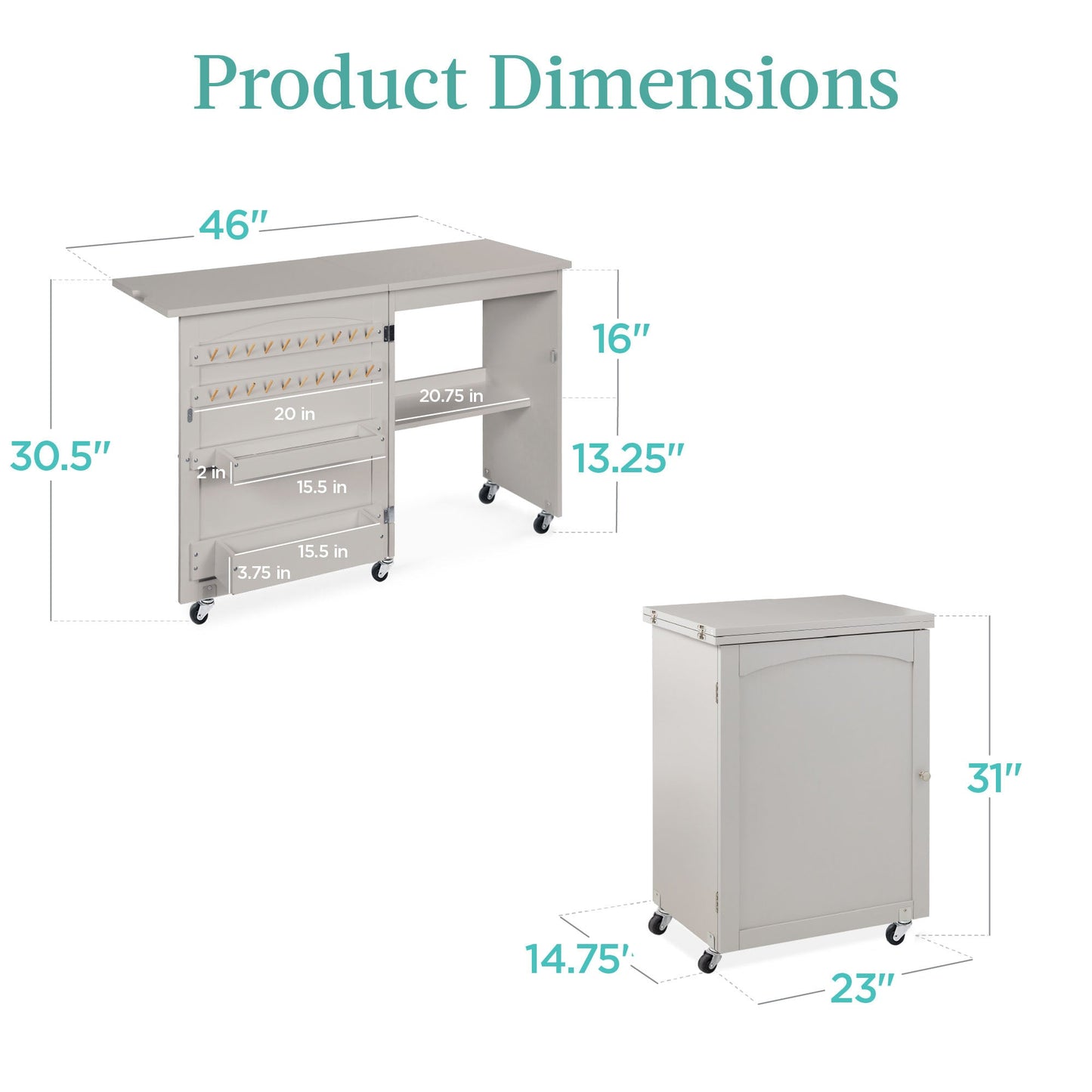 Folding Sewing Table Multipurpose Craft Station & Side Table w/ Wheels