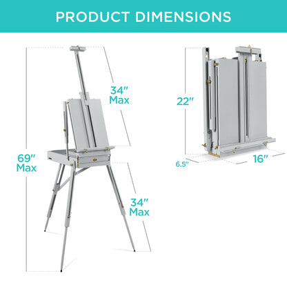 Portable Wooden French Easel w/ 32pc Beginners Kit