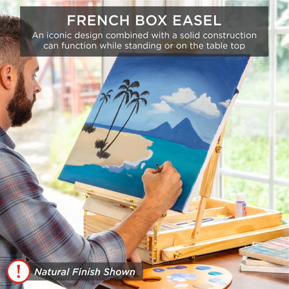 Portable Wooden French Easel w/ 32pc Beginners Kit