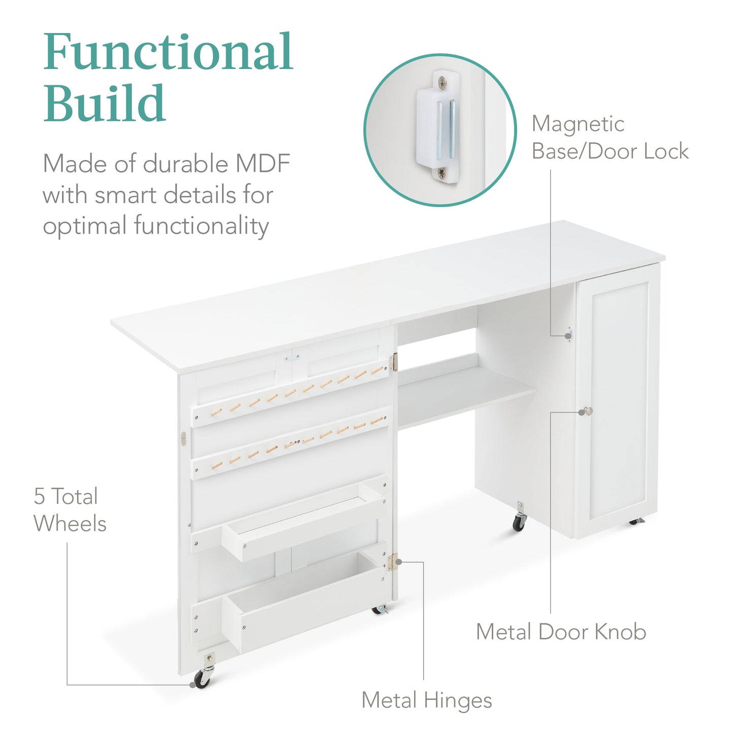 Large Portable Folding Sewing Table Multipurpose Craft Station w/ Wheels