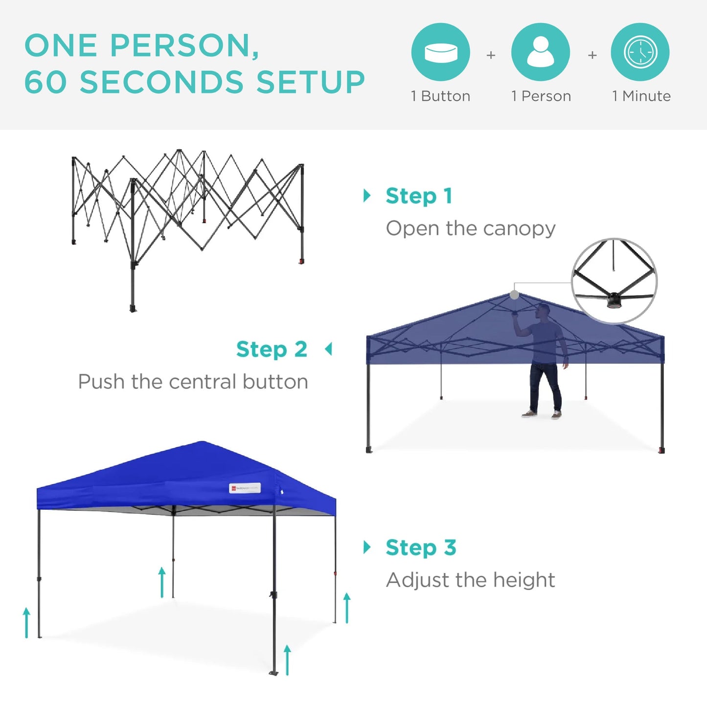 One-Person Setup Instant Pop Up Canopy w/ Case, 4 Weight Bags - 10x10ft