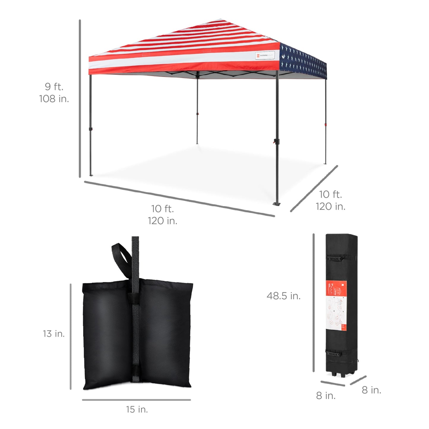 One-Person Setup Instant Pop Up Canopy w/ Case, 4 Weight Bags - 10x10ft