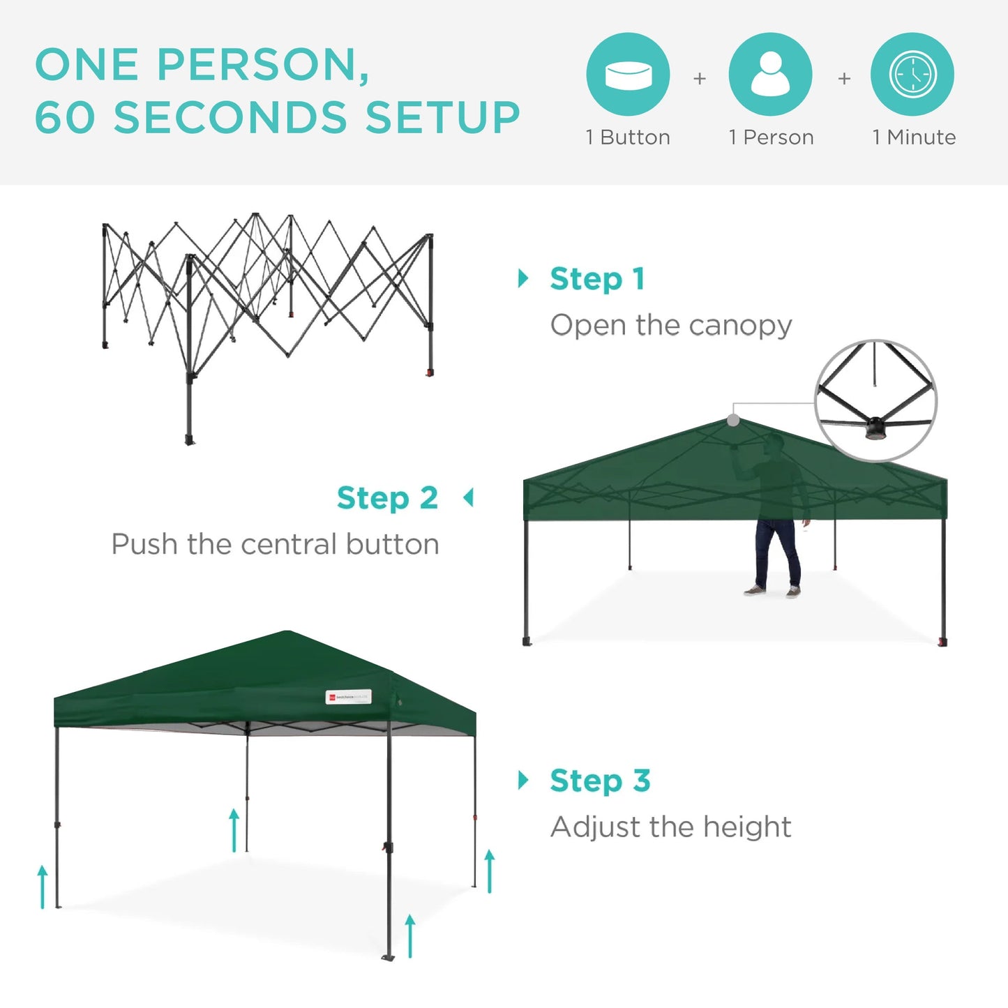 One-Person Setup Instant Pop Up Canopy w/ Case, 4 Weight Bags - 10x10ft