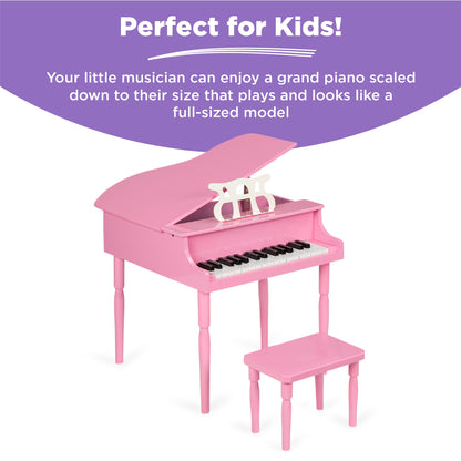 Kids Mini Wooden Grand Piano w/ Lid, Bench, Music Rack, Song Book, Stickers