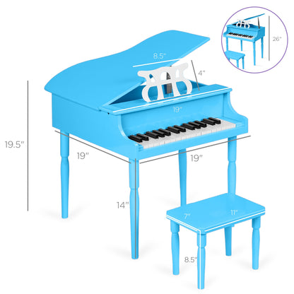 Kids Mini Wooden Grand Piano w/ Lid, Bench, Music Rack, Song Book, Stickers