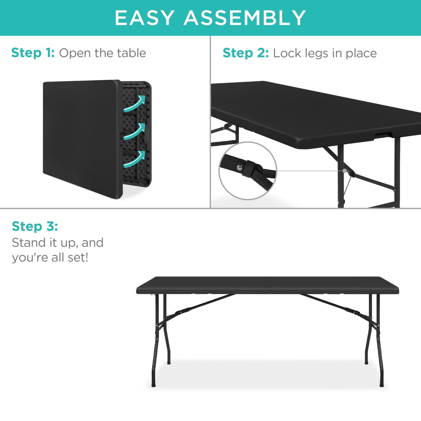 Portable Folding Plastic Dining Table w/ Handle, Lock - 6ft