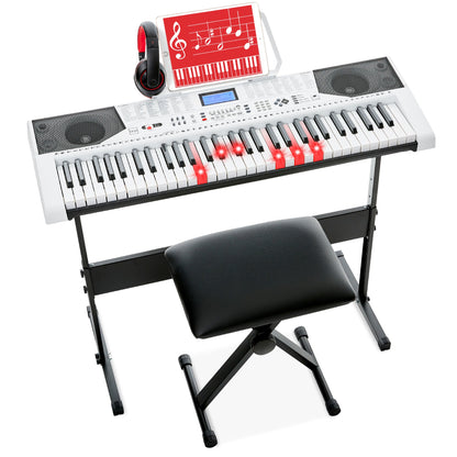 61-Key Beginners Electronic Keyboard Piano Set w/ Lighted Keys, Headphones