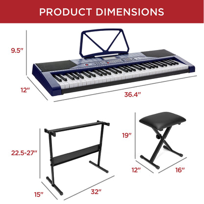 61-Key Beginners Electronic Keyboard Piano Set w/ Lighted Keys, Headphones