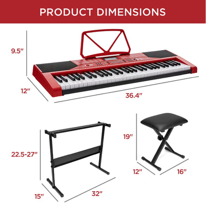 61-Key Beginners Electronic Keyboard Piano Set w/ Lighted Keys, Headphones