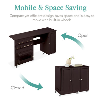 Large Portable Folding Sewing Table Multipurpose Craft Station w/ Wheels