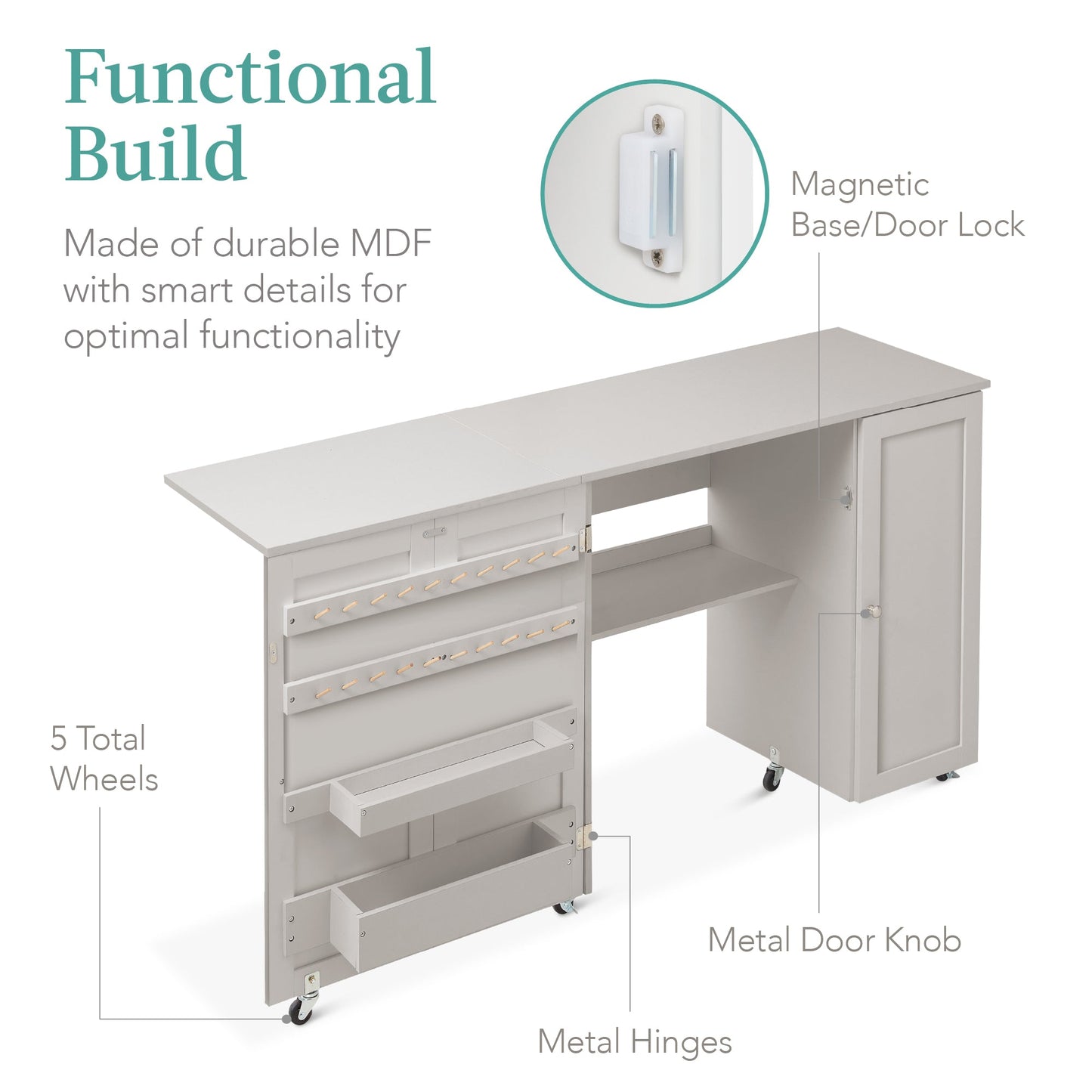 Large Portable Folding Sewing Table Multipurpose Craft Station w/ Wheels