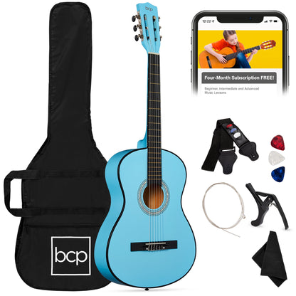 Beginner Acoustic Guitar Set w/ Case, Strap, Extra Strings - 38in