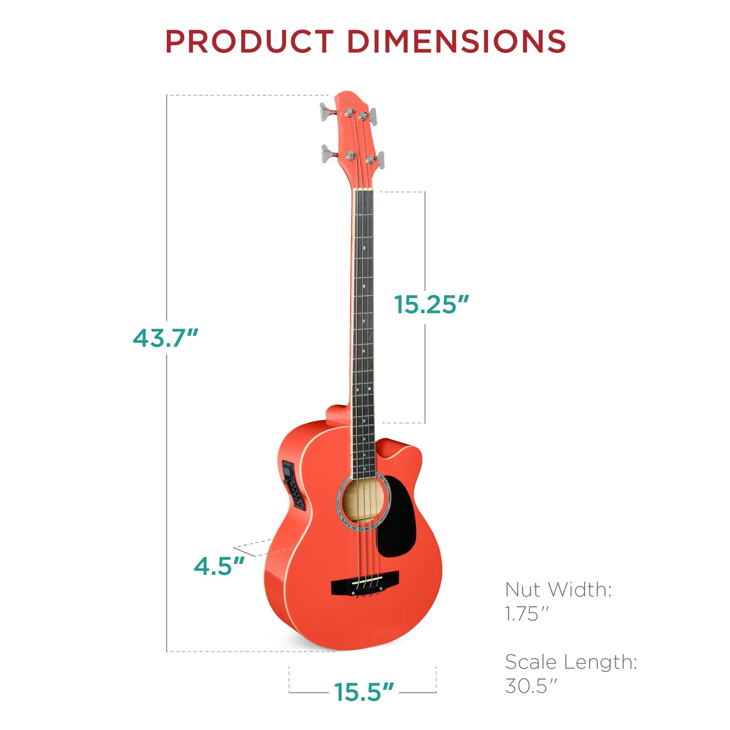 Acoustic Electric Bass Guitar w/ Equalizer, Truss Rod, Padded Gig Bag