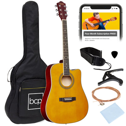 Full Size Beginner Acoustic Guitar Set with Case, Strap, Capo - 41in