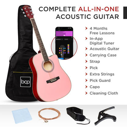 Full Size Beginner Acoustic Guitar Set with Case, Strap, Capo - 41in