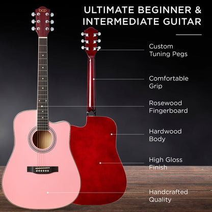 Full Size Beginner Acoustic Guitar Set with Case, Strap, Capo - 41in