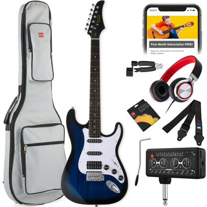 Beginner Electric Guitar Kit w/ Headphone Amp, Padded Gig Bag, Headphones