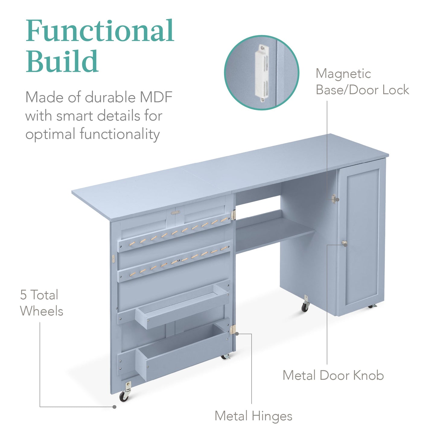 Large Portable Folding Sewing Table Multipurpose Craft Station w/ Wheels