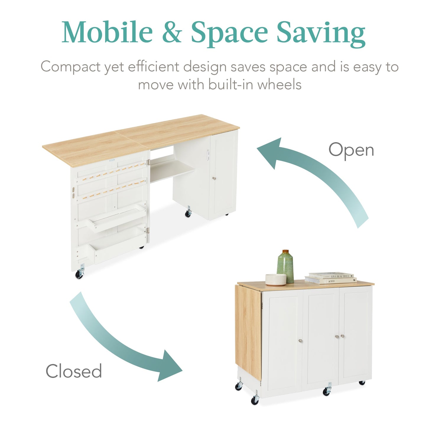 Large Portable Folding Sewing Table Multipurpose Craft Station w/ Wheels