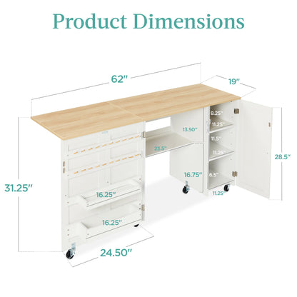 Large Portable Folding Sewing Table Multipurpose Craft Station w/ Wheels