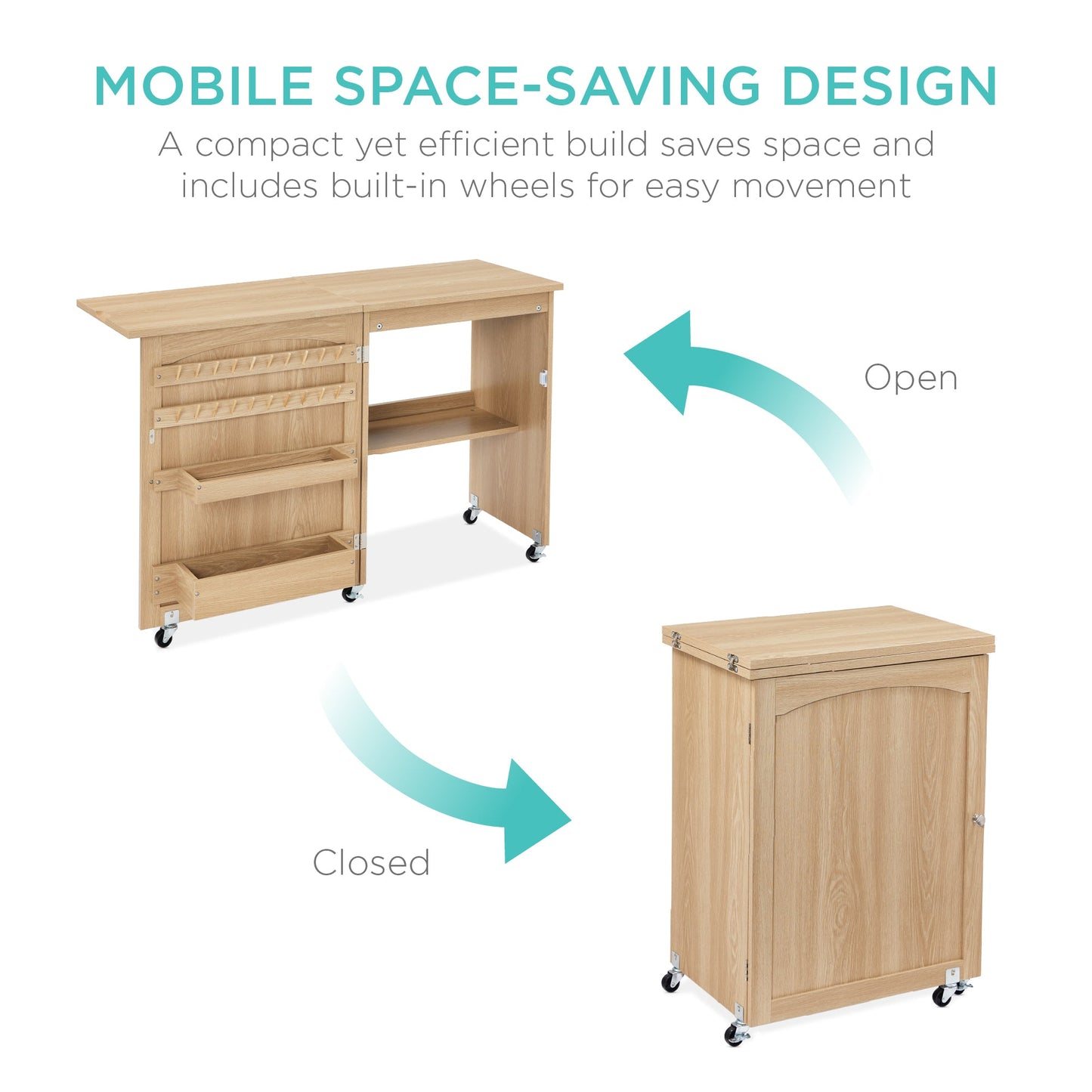 Folding Sewing Table Multipurpose Craft Station & Side Table w/ Wheels