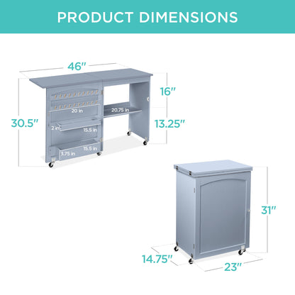 Folding Sewing Table Multipurpose Craft Station & Side Table w/ Wheels