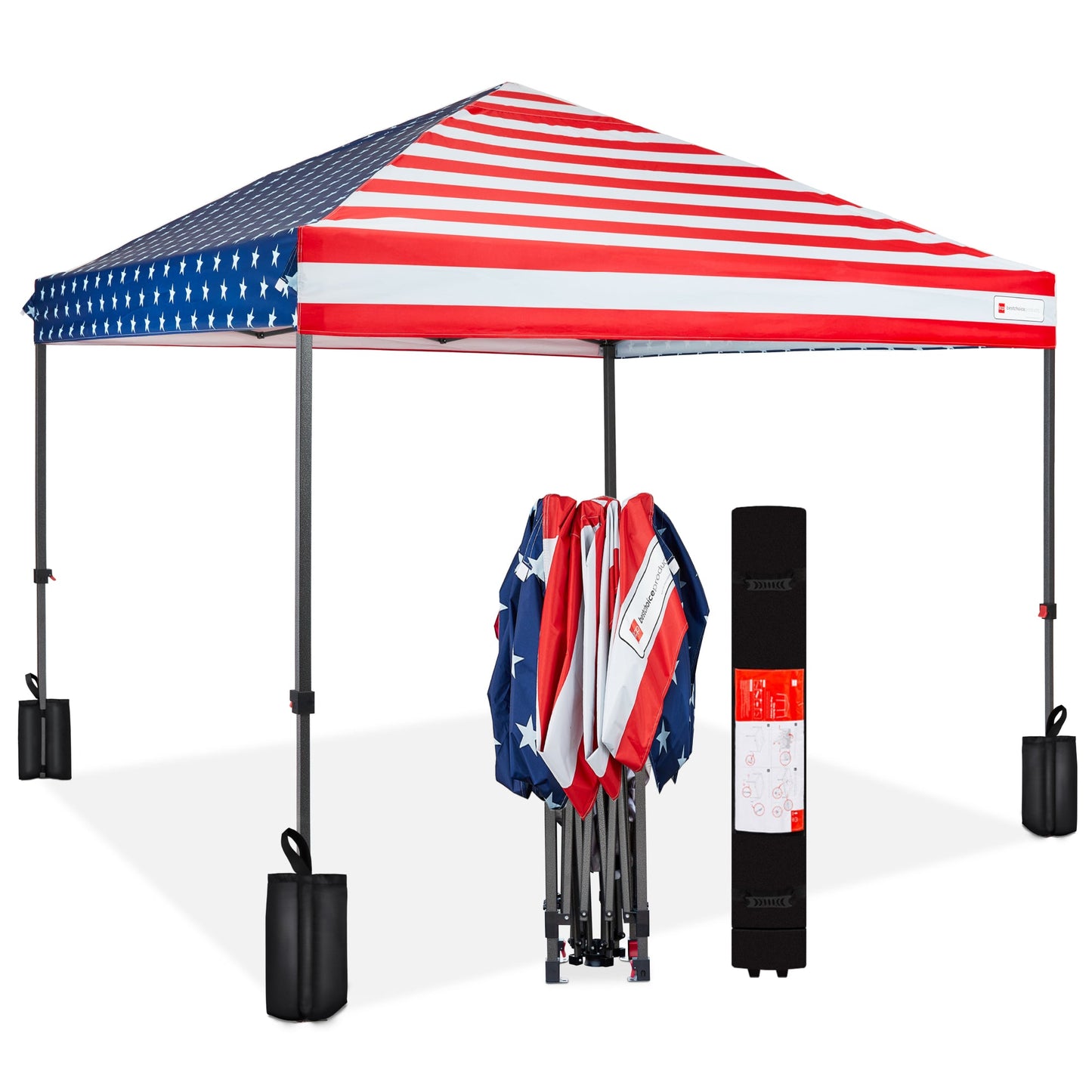 One-Person Setup Instant Pop Up Canopy w/ Case, 4 Weight Bags - 8x8ft