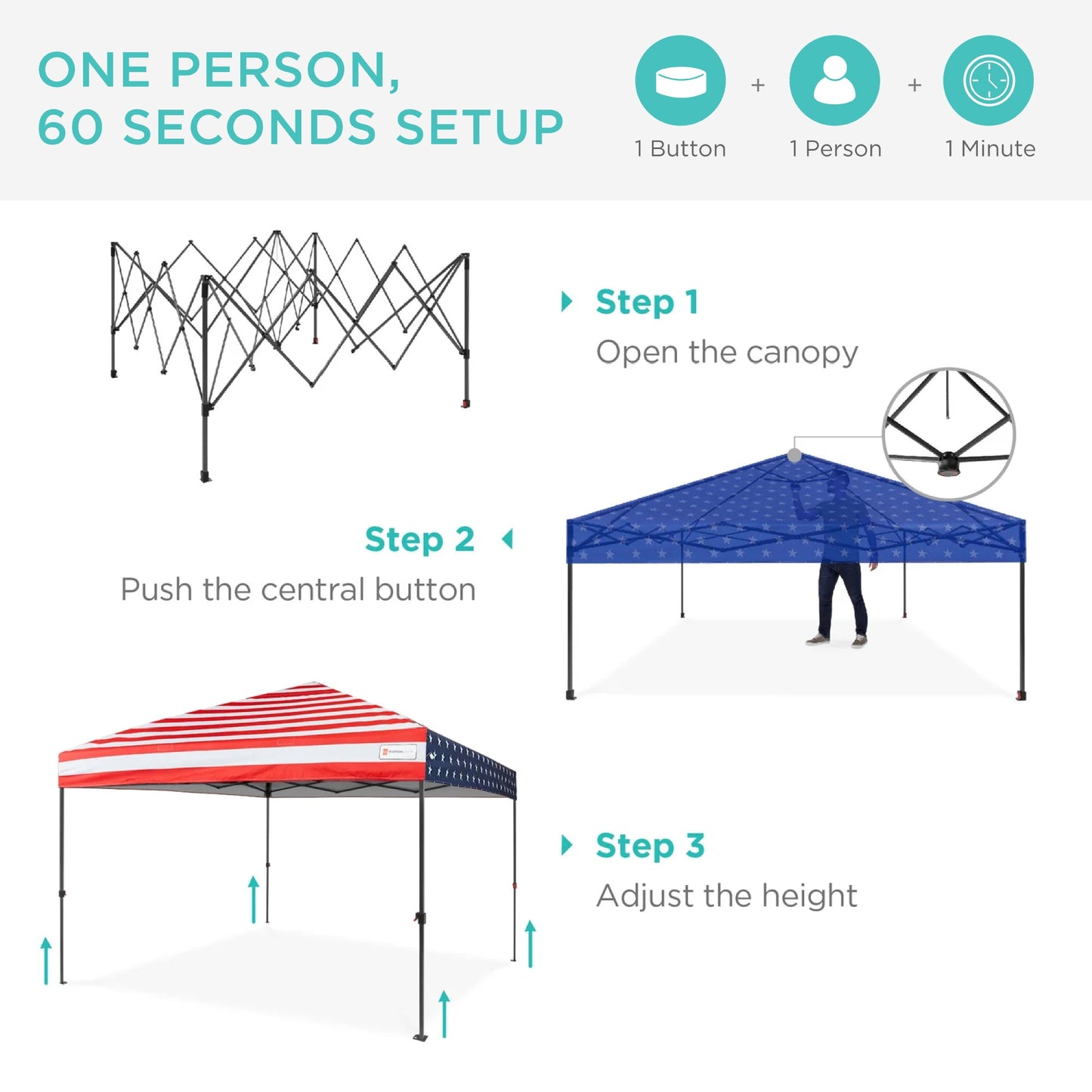 One-Person Setup Instant Pop Up Canopy w/ Case, 4 Weight Bags - 8x8ft