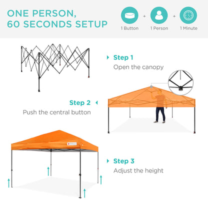 One-Person Setup Instant Pop Up Canopy w/ Case, 4 Weight Bags - 8x8ft