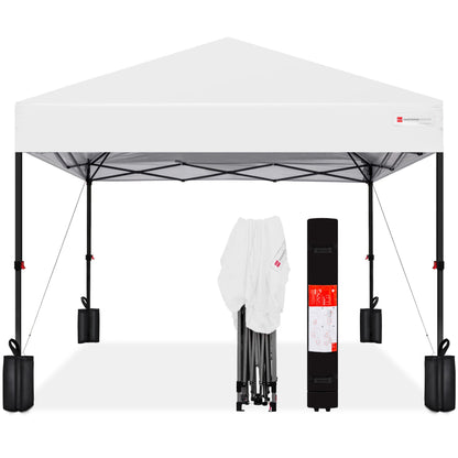 One-Person Setup Instant Pop Up Canopy w/ Case, 4 Weight Bags - 8x8ft