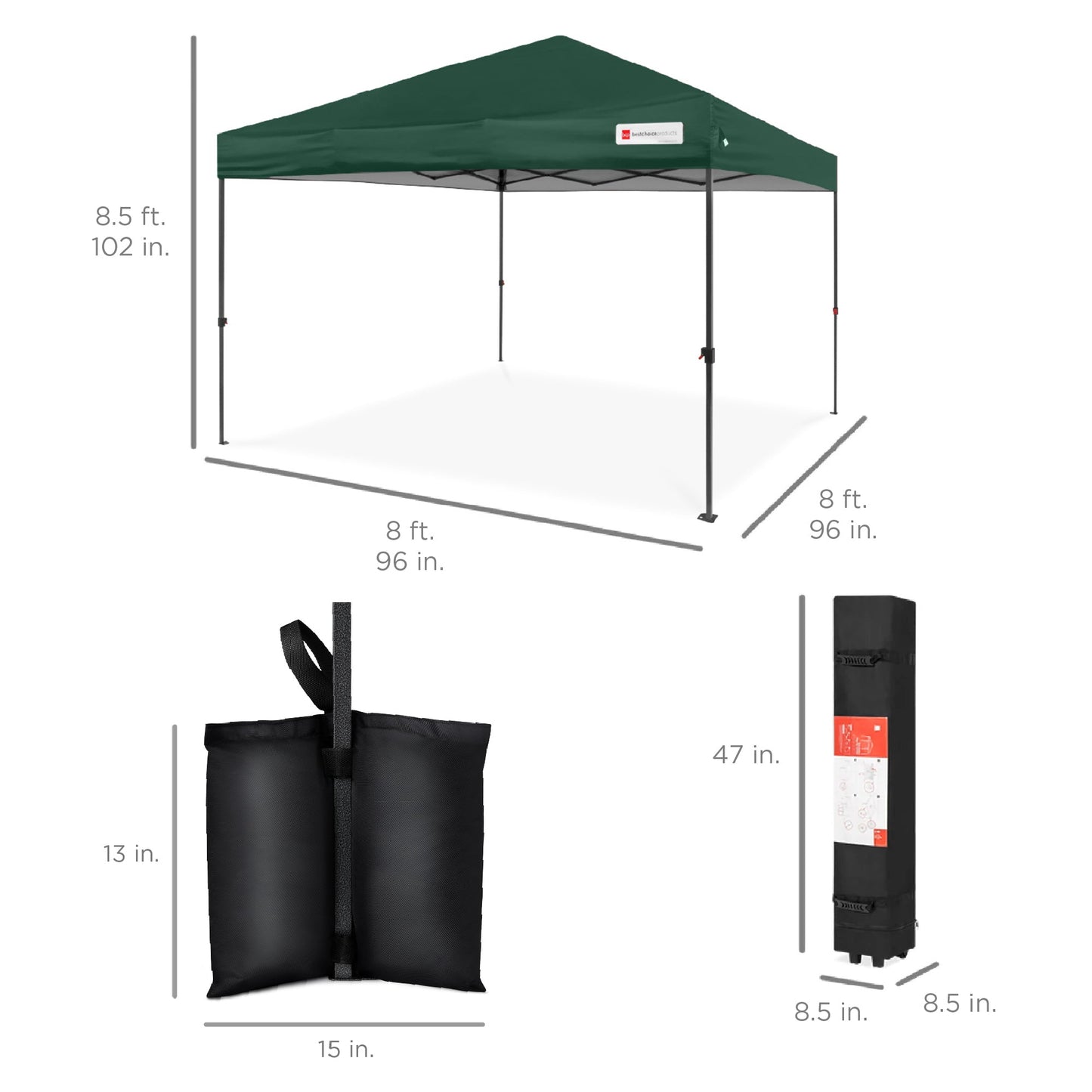 One-Person Setup Instant Pop Up Canopy w/ Case, 4 Weight Bags - 8x8ft