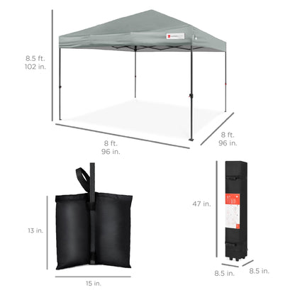 One-Person Setup Instant Pop Up Canopy w/ Case, 4 Weight Bags - 8x8ft