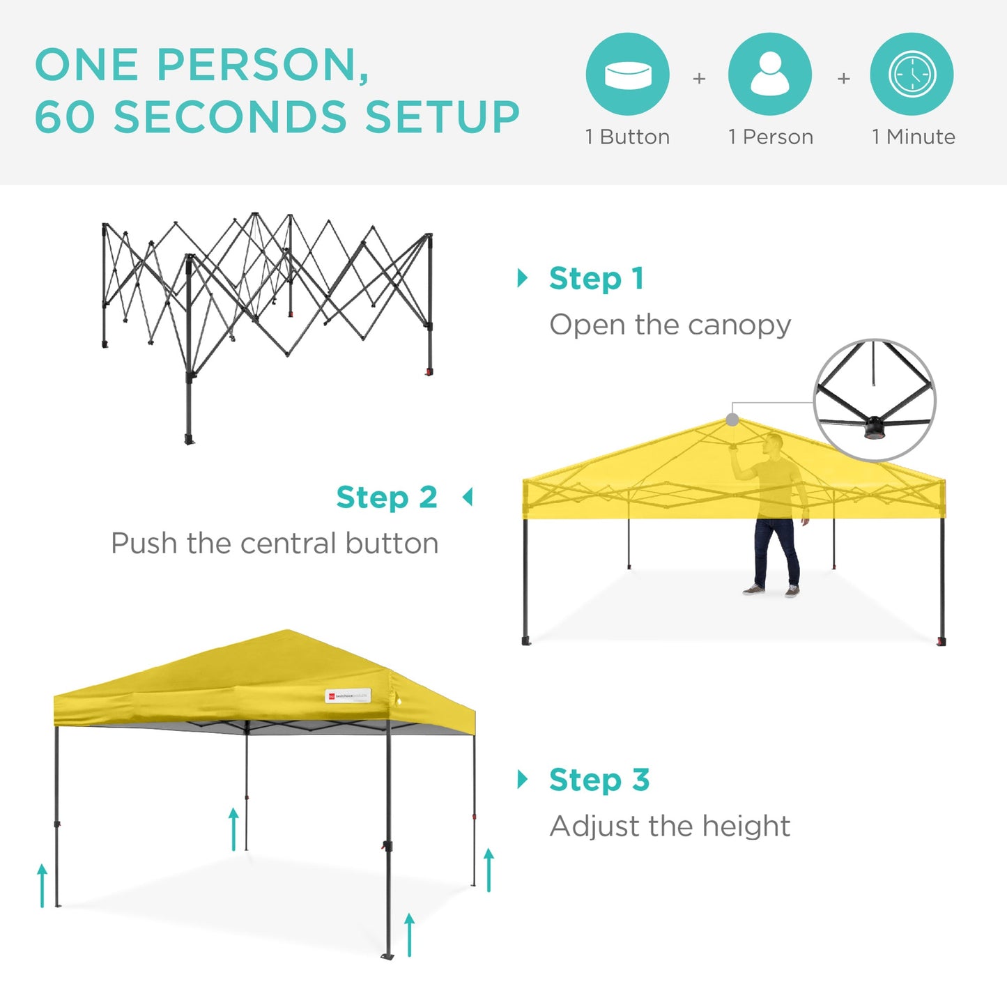 One-Person Setup Instant Pop Up Canopy w/ Case, 4 Weight Bags - 8x8ft