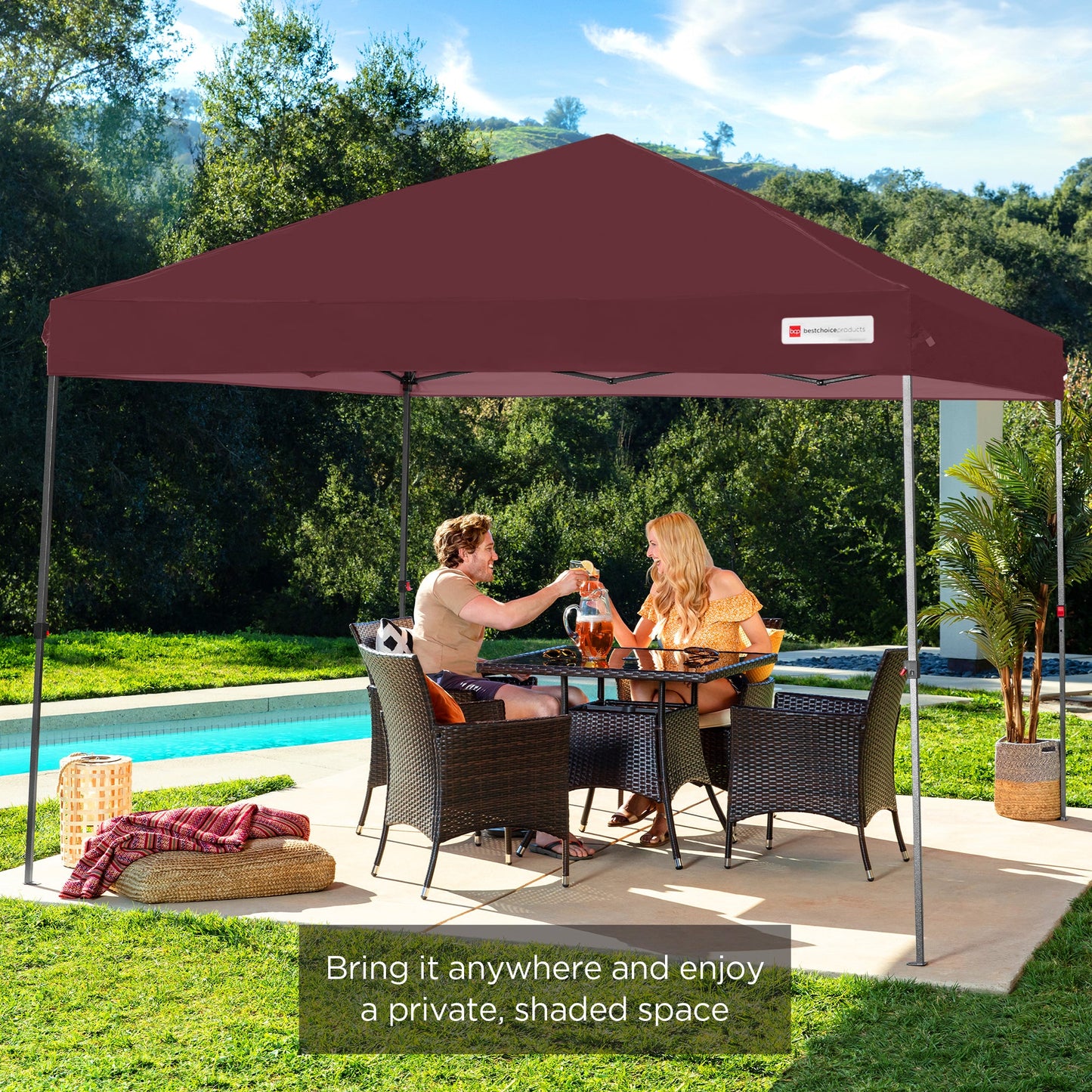 One-Person Setup Instant Pop Up Canopy w/ Case, 4 Weight Bags - 10x10ft