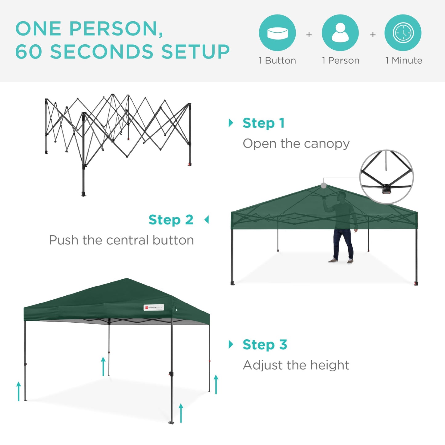 One-Person Setup Instant Pop Up Canopy w/ Case, 4 Weight Bags - 10x10ft