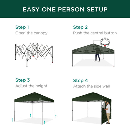 One-Person Setup Instant Pop Up Canopy w/ Side Wall, Carrying Case - 10x10ft