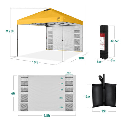 One-Person Setup Instant Pop Up Canopy w/ Side Wall, Carrying Case - 10x10ft