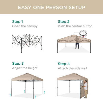 One-Person Setup Instant Pop Up Canopy w/ Side Wall, Carrying Case - 10x10ft