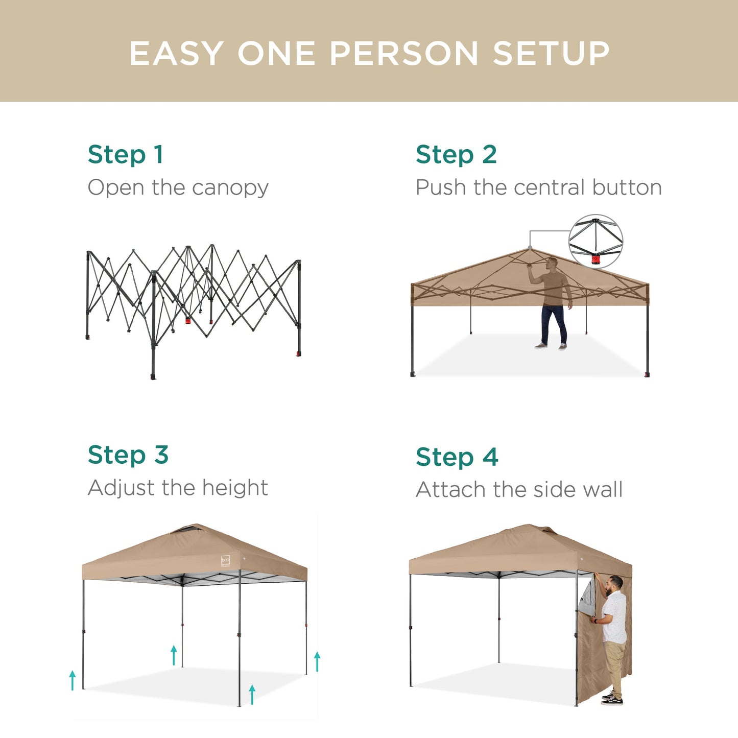 One-Person Setup Instant Pop Up Canopy w/ Side Wall, Carrying Case - 10x10ft