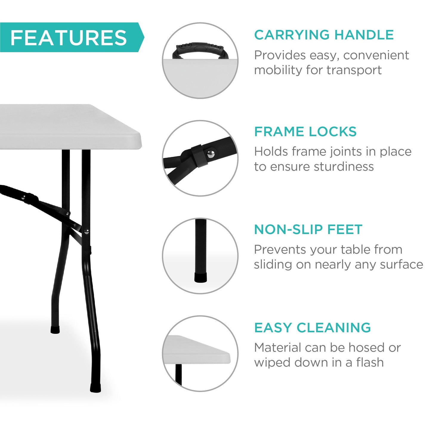 Portable Folding Plastic Dining Table w/ Handle, Lock - 6ft