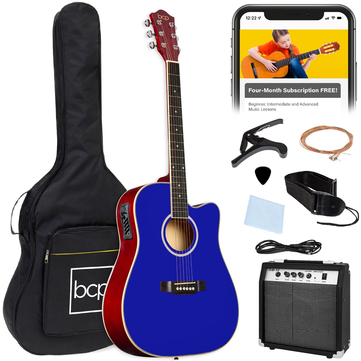 Beginner Acoustic Electric Cutaway Guitar Set w/ Gig Bag, Strap - 41in