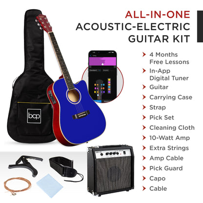 Beginner Acoustic Electric Cutaway Guitar Set w/ Gig Bag, Strap - 41in