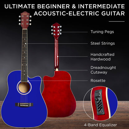 Beginner Acoustic Electric Cutaway Guitar Set w/ Gig Bag, Strap - 41in