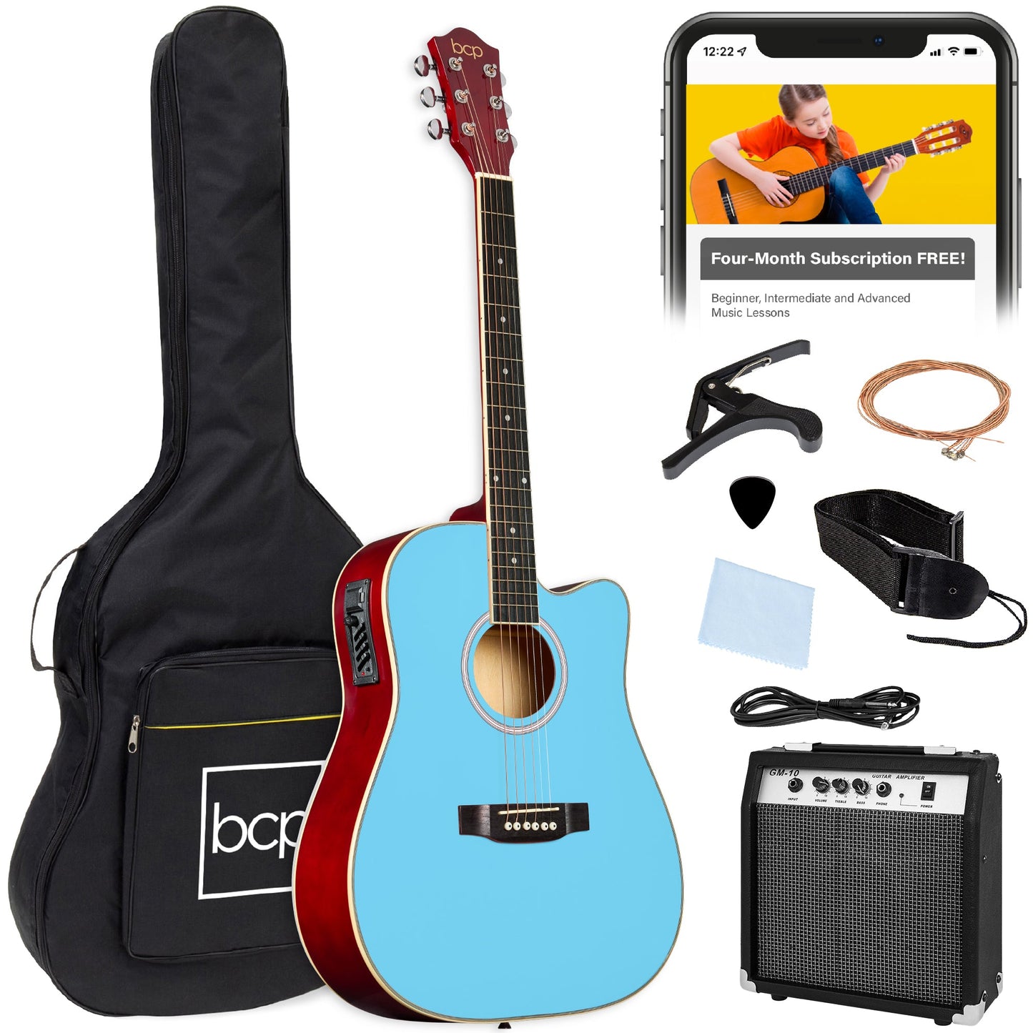 Beginner Acoustic Electric Cutaway Guitar Set w/ Gig Bag, Strap - 41in