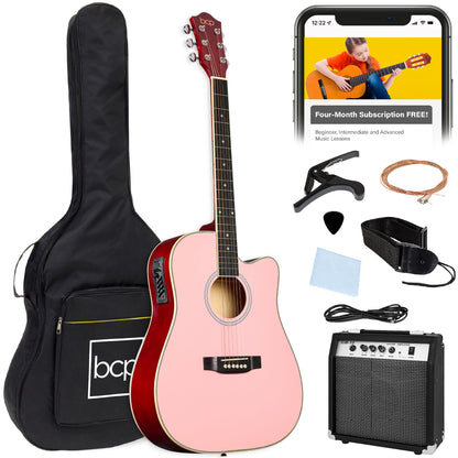 Beginner Acoustic Electric Cutaway Guitar Set w/ Gig Bag, Strap - 41in