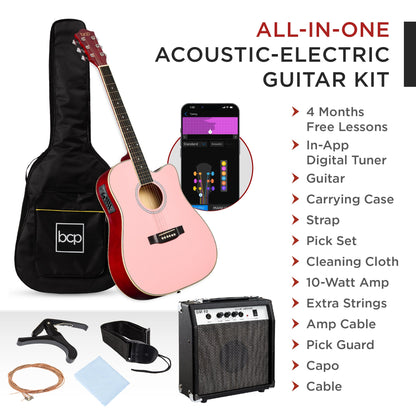 Beginner Acoustic Electric Cutaway Guitar Set w/ Gig Bag, Strap - 41in