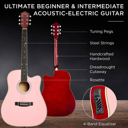 Beginner Acoustic Electric Cutaway Guitar Set w/ Gig Bag, Strap - 41in