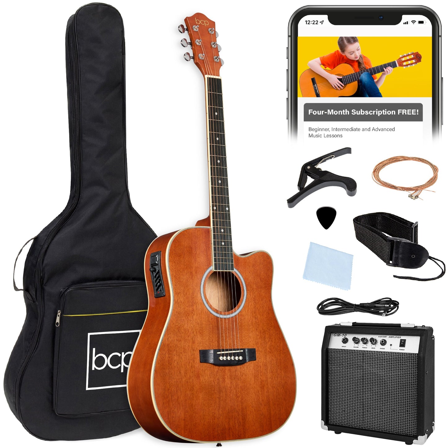 Beginner Acoustic Electric Cutaway Guitar Set w/ Gig Bag, Strap - 41in