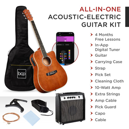 Beginner Acoustic Electric Cutaway Guitar Set w/ Gig Bag, Strap - 41in