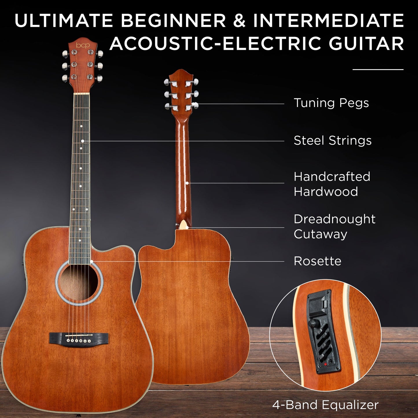 Beginner Acoustic Electric Cutaway Guitar Set w/ Gig Bag, Strap - 41in